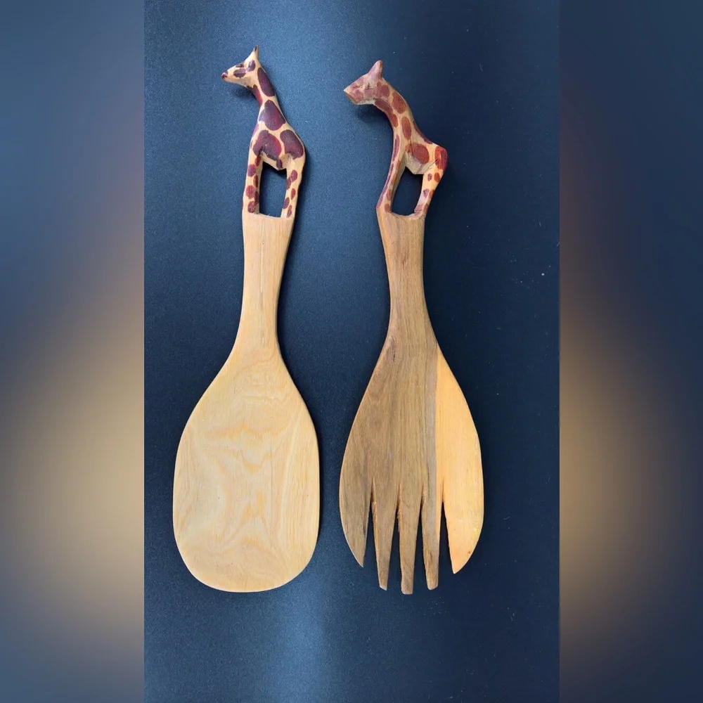 Giraffe Salad Serving Spoon / Fork  Set  of 2 - Fair Trade from Kenya